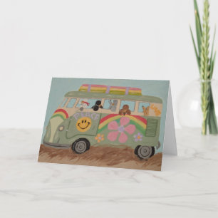 Tarjeta Caniches en Furgoneta Hippie