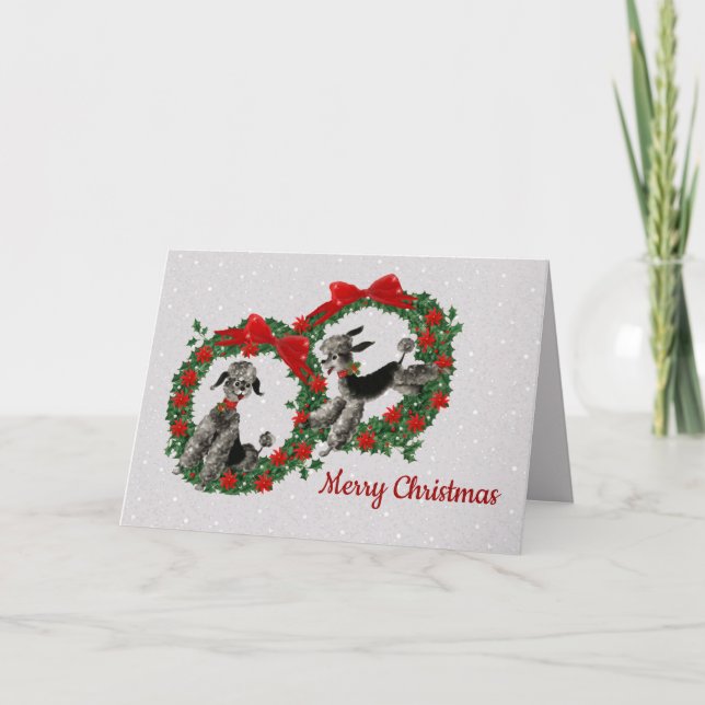 Tarjeta Caniches negros retros en guirnaldas del (Anverso)