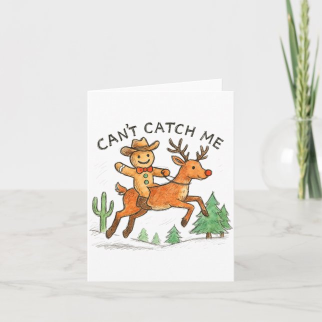 Tarjeta Can't Catch Me Cowboy Gingerbread Man Christmas  (Anverso)