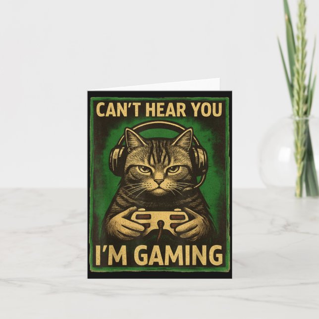 Tarjeta Can't Hear You I'm Gaming Funny Gamer Cat Playing  (Anverso)