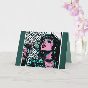 Tarjeta Cantante de Pop Art Rosa Verde Claro Rocker Punk A