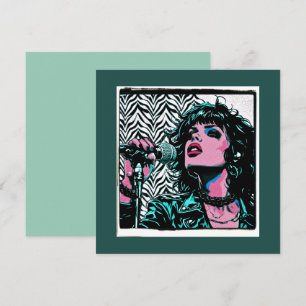 Tarjeta Cantante de Pop Art Rosa Verde Claro Rocker Punk A
