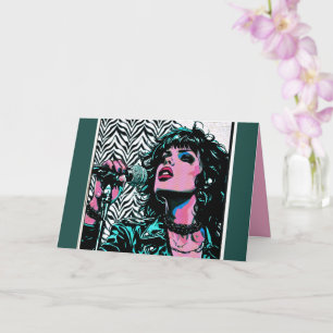 Tarjeta Cantante de Pop Art Rosa Verde Roquero Punk Amante