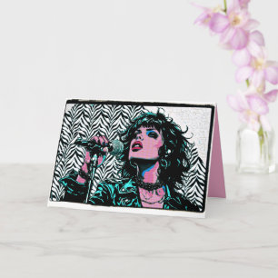 Tarjeta Cantante de Pop Art Rosa Verde Roquero Punk Amante