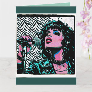 Tarjeta Cantante de Pop Art Rosa Verde Roquero Punk Amante