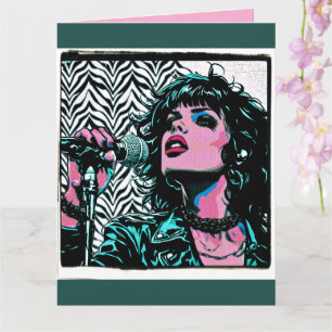 Tarjeta Cantante de Pop Art Rosa Verde Roquero Punk Amante