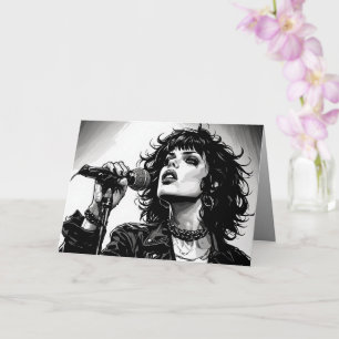 Tarjeta Cantante gótica punk chica estilo gráfico retro