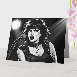 Tarjeta Cantante gótica punk de estilo gráfico de cómic BW