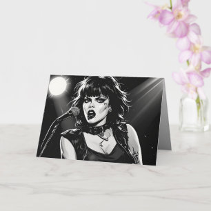 Tarjeta Cantante gótica punk de estilo gráfico de cómic BW