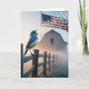 Tarjeta Canto de Bluebird con bandera estadounidense