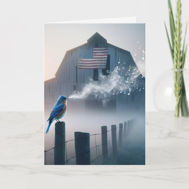 Tarjeta Canto de pájaro azul en un post sobre la cerca de  (Anverso)