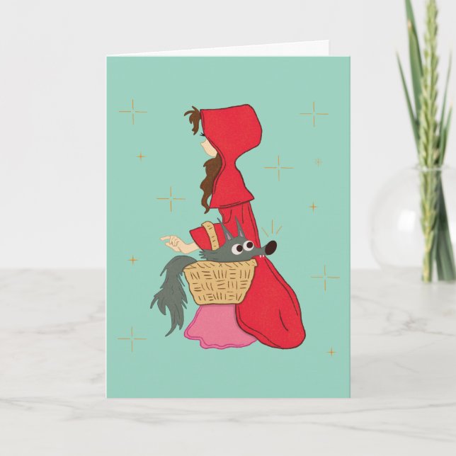 Tarjeta Caperucita Roja con Lobo en Cesta (Anverso)