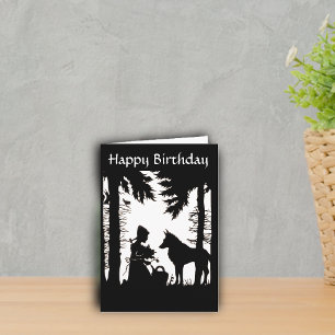 Tarjeta Caperucita Roja Silueta Lobo Bosque Cumpleaños