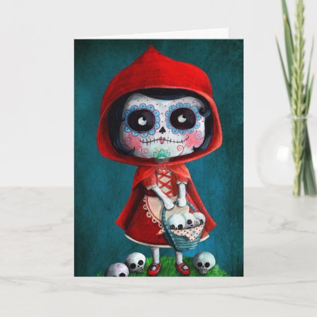 Tarjeta Caperucita Rojo de Dia de los Muertos (Anverso)