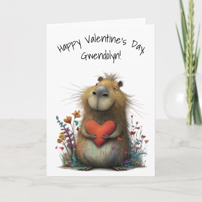 Tarjeta Capibara Caprichoso Feliz Día de San Valentín (Anverso)