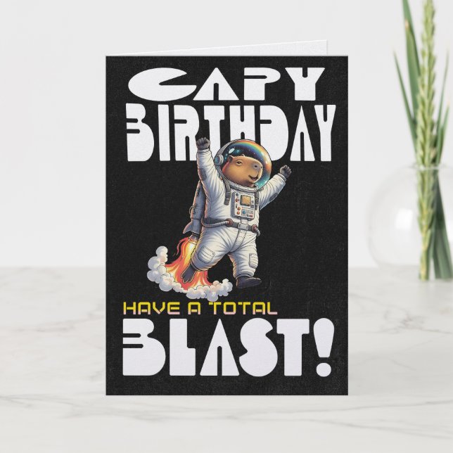 Tarjeta Capibara Divertido en el Espacio Cumpleaños Capy C (Anverso)