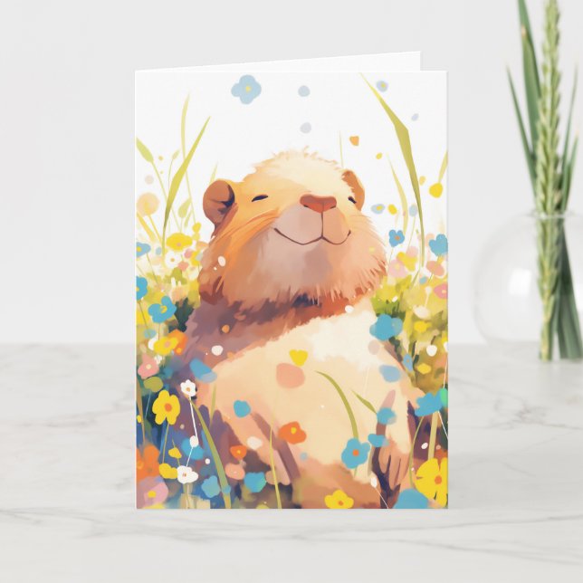 Tarjeta Capibara Hora de la Siesta con Hierba (Anverso)
