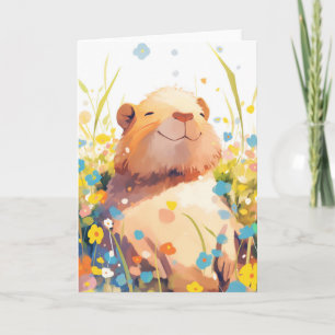 Tarjeta Capibara Hora de la Siesta con Hierba