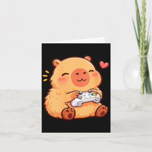 Tarjeta Capibara kawaii de anime femenino jugando videojue
