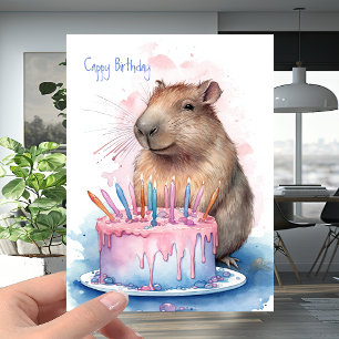 Tarjeta Capibara + Pastel de Velas - "Cappy" Feliz Cumplea