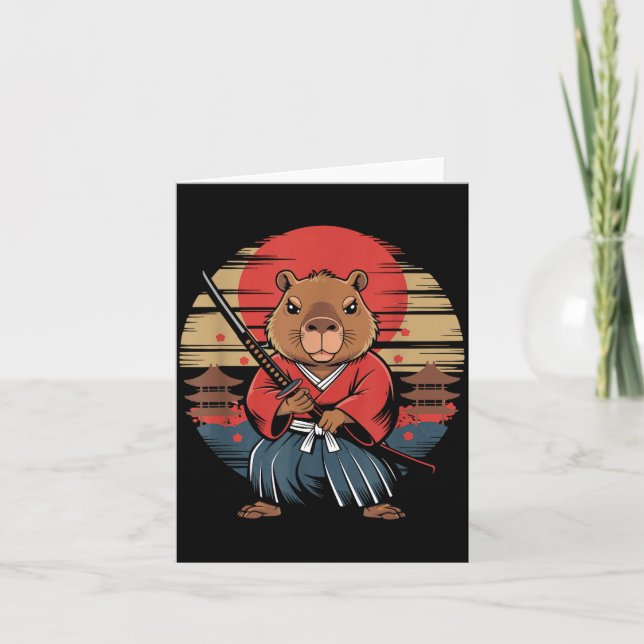 Tarjeta Capibara Samurái Japonés (Anverso)