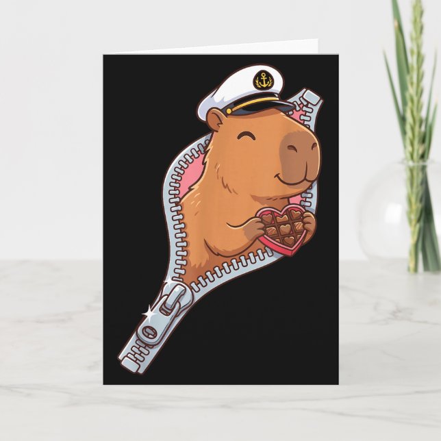Tarjeta Capitán Capybara San Valentín Corazón de Chocolate (Anverso)