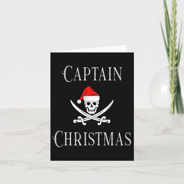 Tarjeta Capitán Navidades Holiday Pirate Skull Santa Hat B (Anverso)