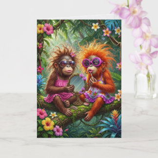 Tarjeta Capó de mono de Navidad caprichoso de selva tropic