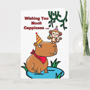 Tarjeta Cappy Birday Cute Capybara y Monkey Card