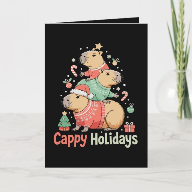 Tarjeta Cappy Capybara de Navidad árbol de Navidad tempora (Anverso)