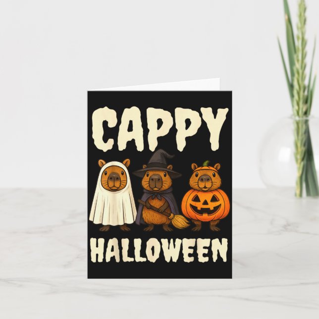 Tarjeta Cappy Halloween Funny Capybara Ghost Witch Pumpkin (Anverso)