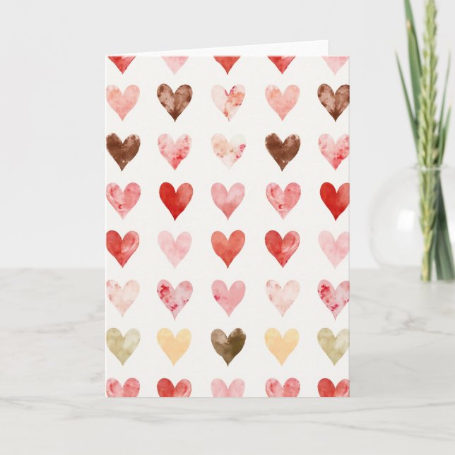 Tarjeta caprichosa de corazones de acuarela simple (Anverso)