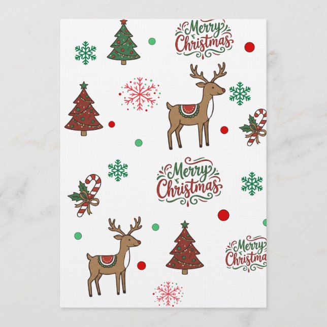 Tarjeta caprichosa de Navidad con árbol rojo y ver (Anverso)