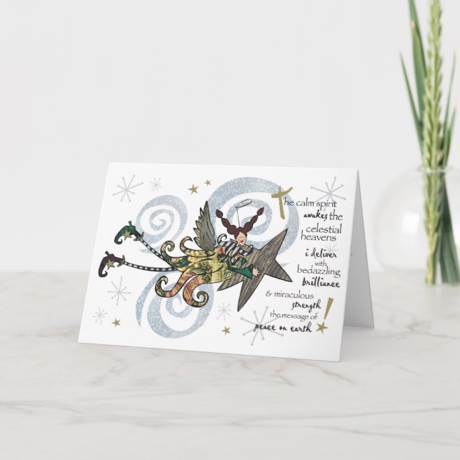 Tarjeta caprichosa del ángel del navidad (Anverso)