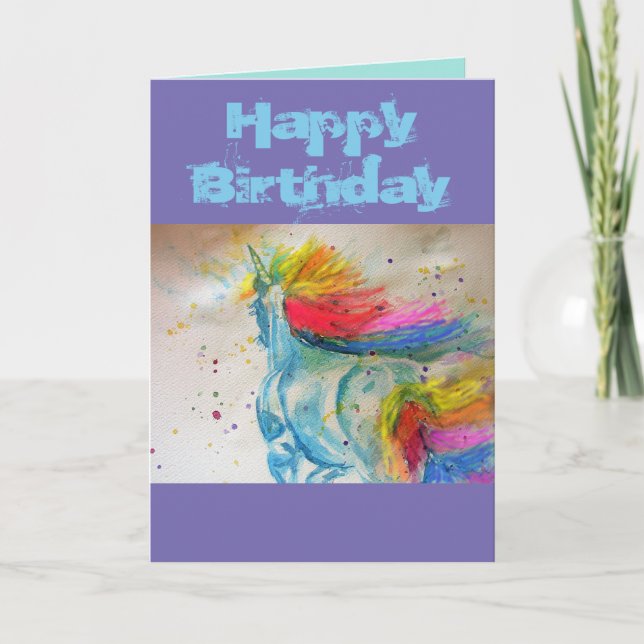 Tarjeta caprichosa del arte Rainbow Unicorn acuare (Anverso)