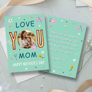 Tarjeta Caprichoso Foto Azul Te Amo Mamá Día de las Madres