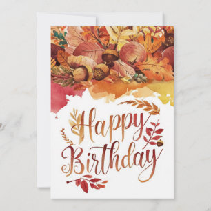 Tarjeta Caprichoso Otoño Bosque Acojedor Cumpleaños Feliz