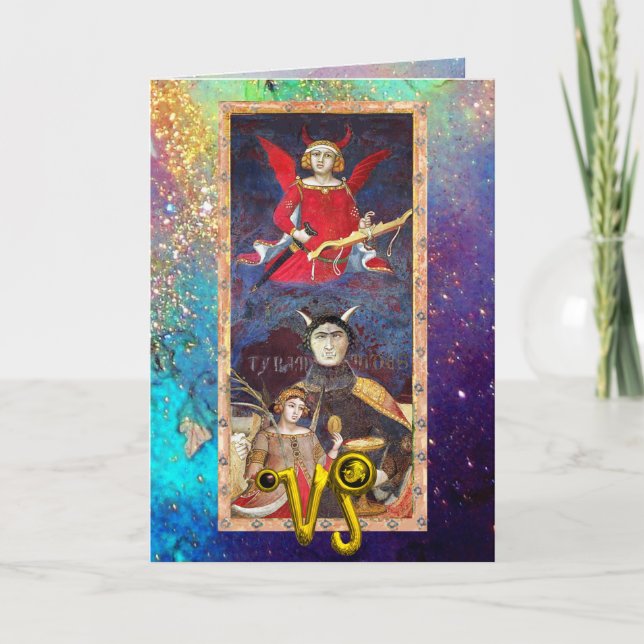 TARJETA CAPRICORN, DEVIL, TAROT ASTROLOGY ZODIAC CUMPLEAÑO (Anverso)