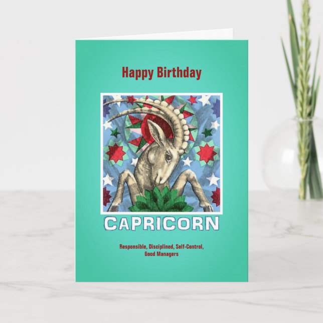 Tarjeta Capricornio Zodiac Rótulo Feliz cumpleaños (Anverso)