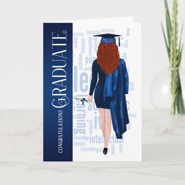 Tarjeta Capucha azul y graduada de traje (Anverso)