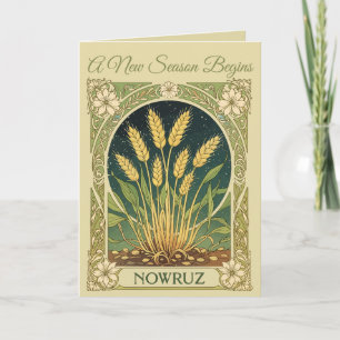 Tarjeta Capullos de Nowruz Elegante Arte Nouveau Botánico