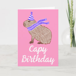 Tarjeta Capy Birthday Funny Capybara Lover Saludo Rosa