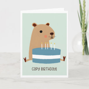 Tarjeta Capy Birthday Funny Punny Capybara y Cake