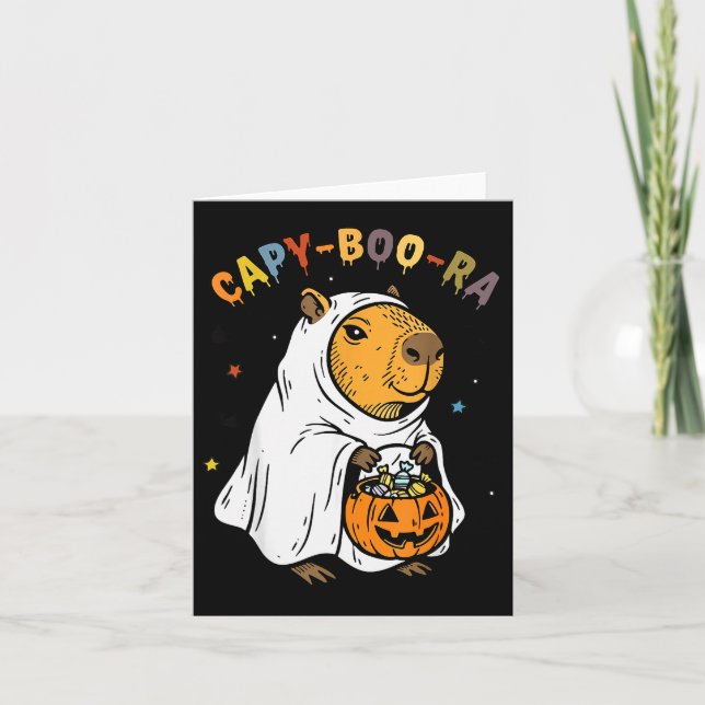 Tarjeta Capy-boo-ra Cappy Halloween Funny Capybara Costume (Anverso)