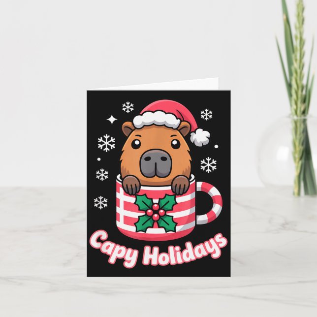 Tarjeta Capy Holidays Cute Capybara Christmas Santa Hat  (Anverso)