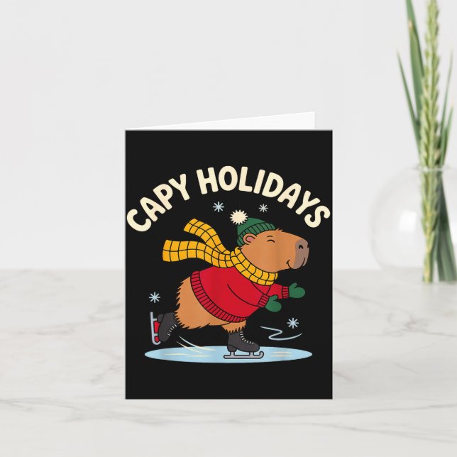 Tarjeta Capy Holidays Ice Skating Capybara Funny Xmas Chri (Anverso)