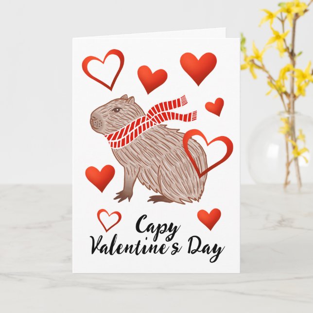 Tarjeta Capy Valentine Day Funny Capybara Lover Saludo (flor amarilla)