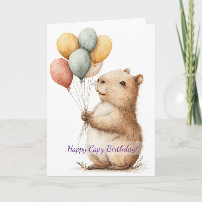 Tarjeta Capybara Birthday Card • Cute Balloon Design (Anverso)