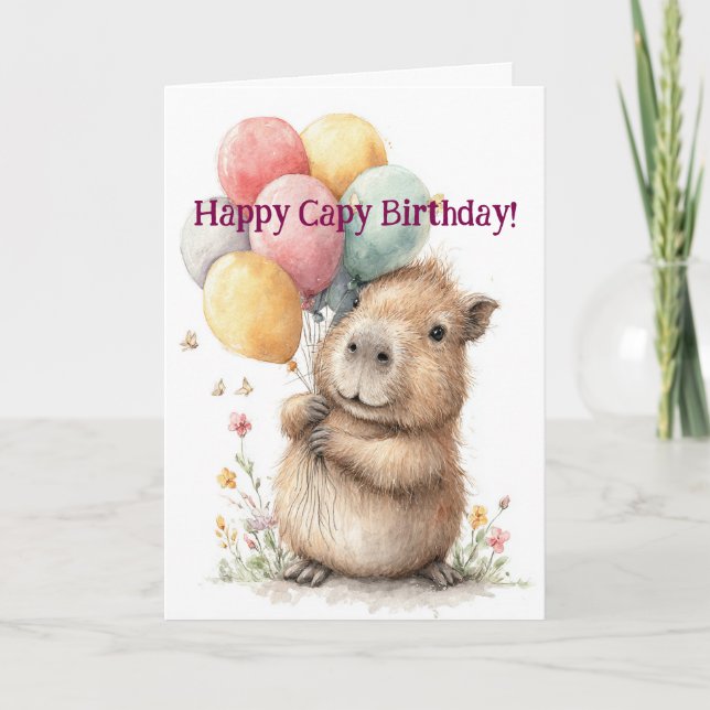 Tarjeta Capybara Birthday Card • Cute Balloon Design (Anverso)
