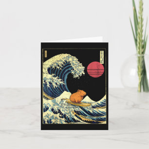 Tarjeta Capybara Japonés Kanagawa Wave Funny Surf Animal